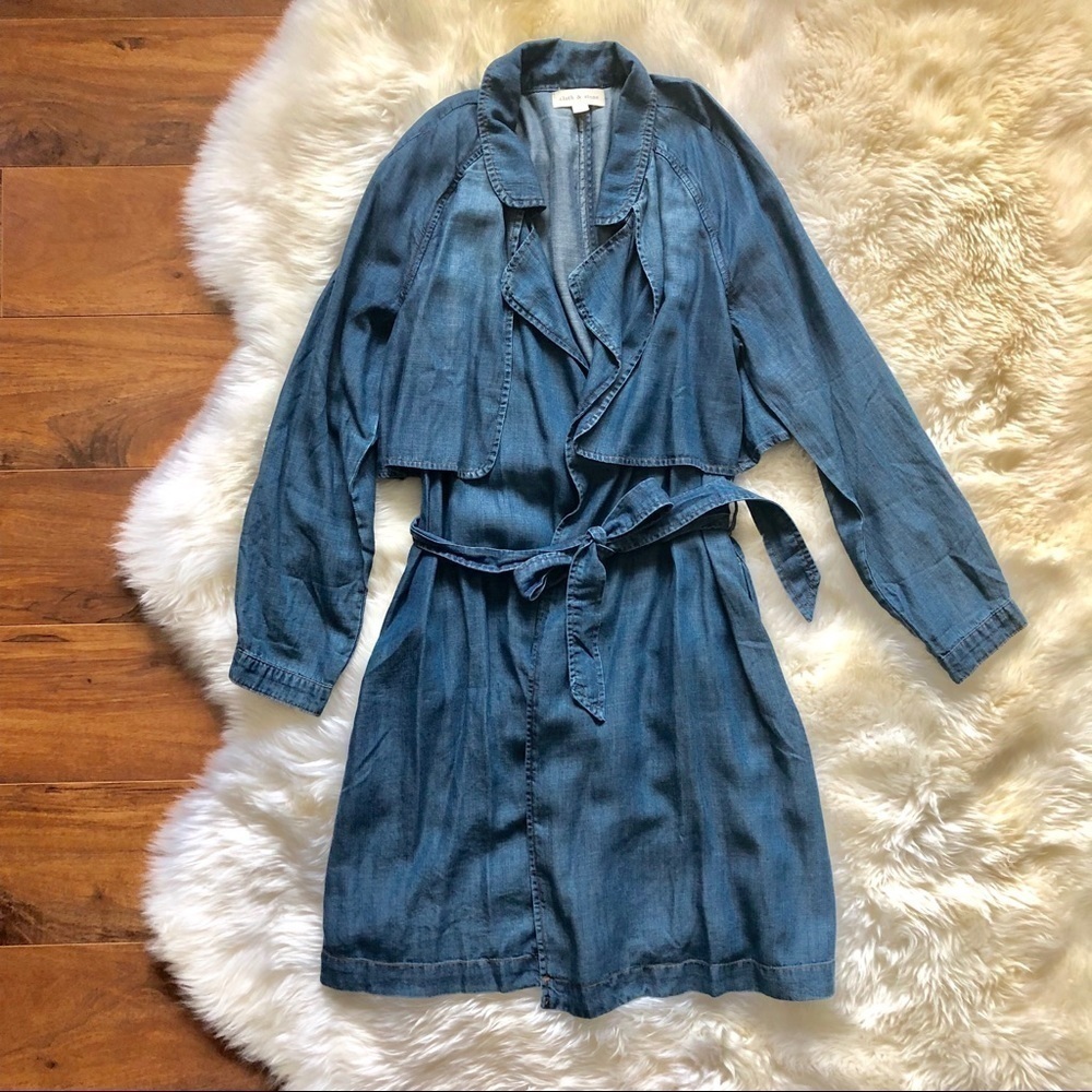 Cloth & Stone Chambray Draped Petal Trench Coat Medium
